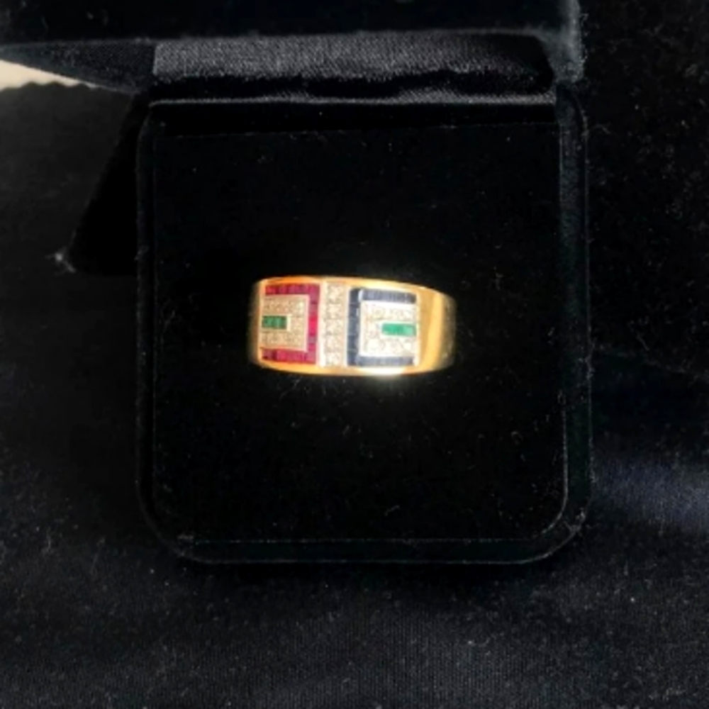 14k Sapphire,Ruby, Emerald and Diamond accent ring.